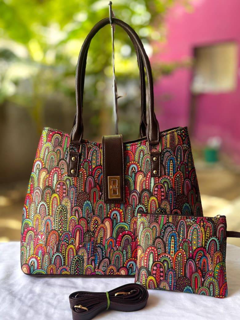 Multi Colour Pattern Double Partition Tote Bag - Design 4